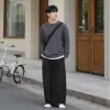 Black drawstring wide-leg pants, high-waisted and slimming casual sports trousers details Picture